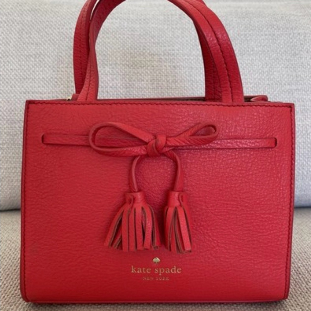 kate spade Red Leather Mini Tote with Tassel Bow